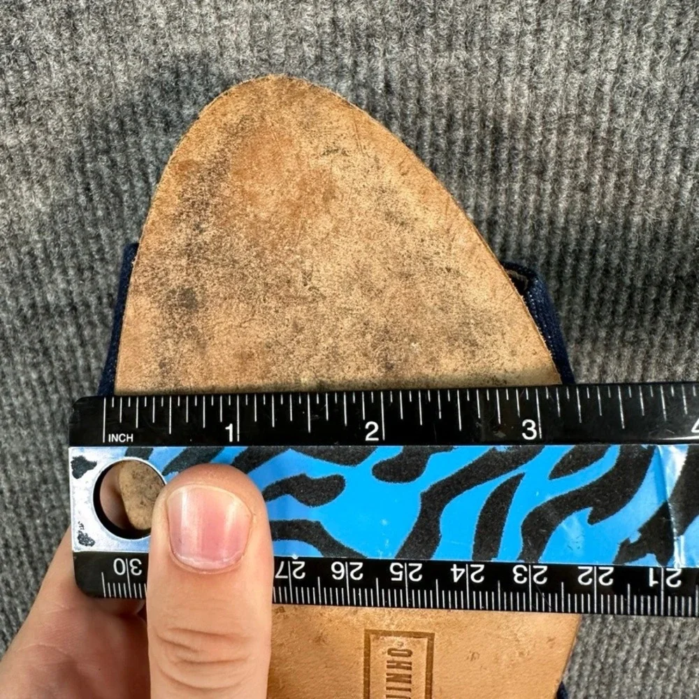 Veronique Branquinho Denim Wedge Sandals Tan Leather Strap Made in Italy Size 39